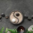 Zen-inspired,Flat,Lay,With,A,Yin,Yang,Garden,,Candlelight,,Black